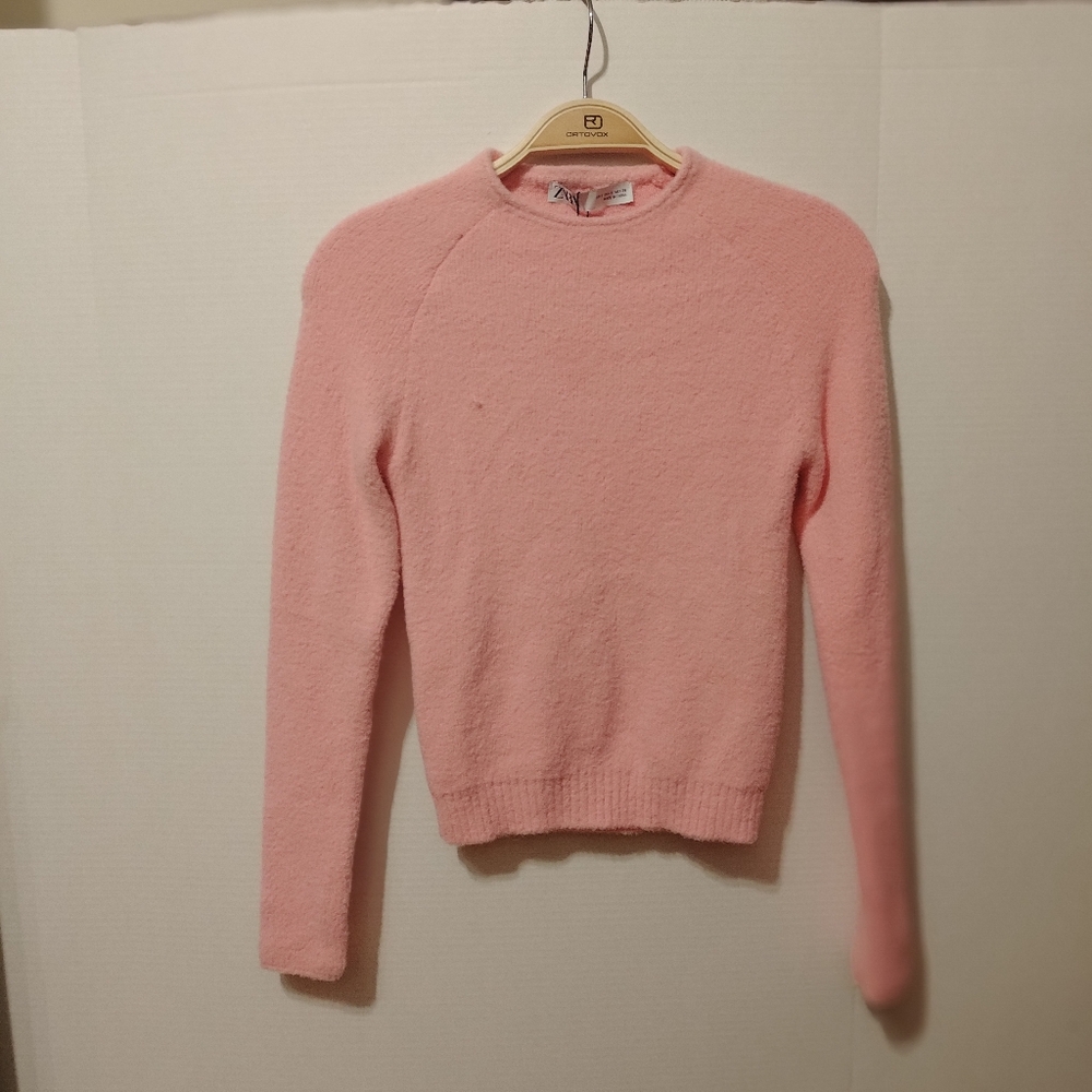 Zara Pink Sweater Crew Neck Fine Knit